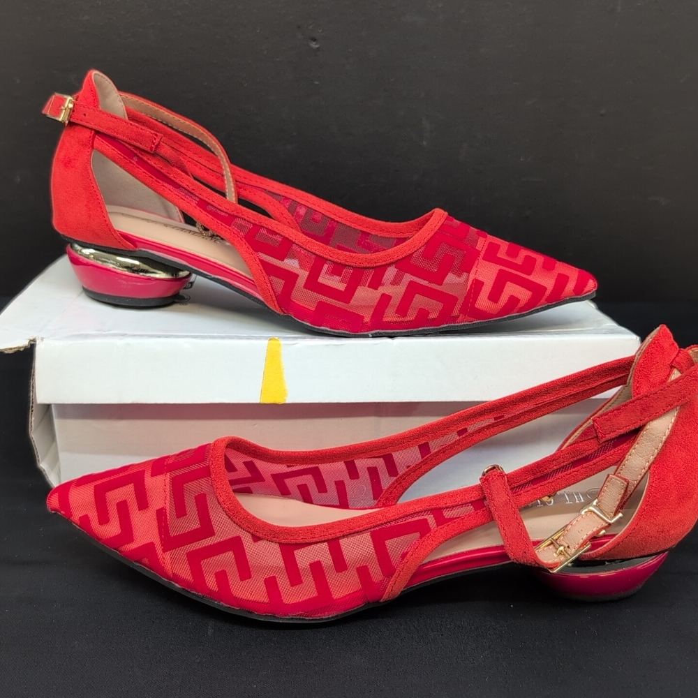 Women's Mesh Slingback Chunky Low Heel Sandal 260 1.5 Red